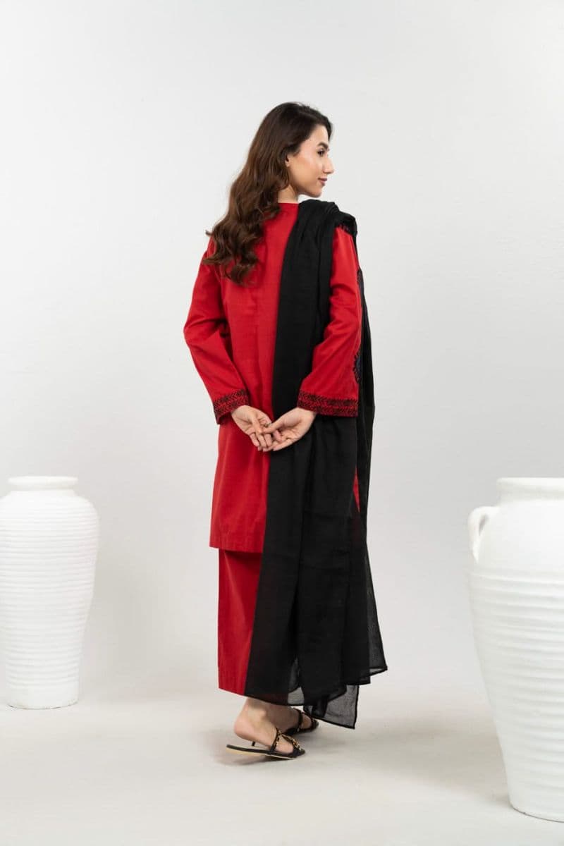 Red Printed Cambric 3 Piece Ready-to-Wear Suit thumbnail