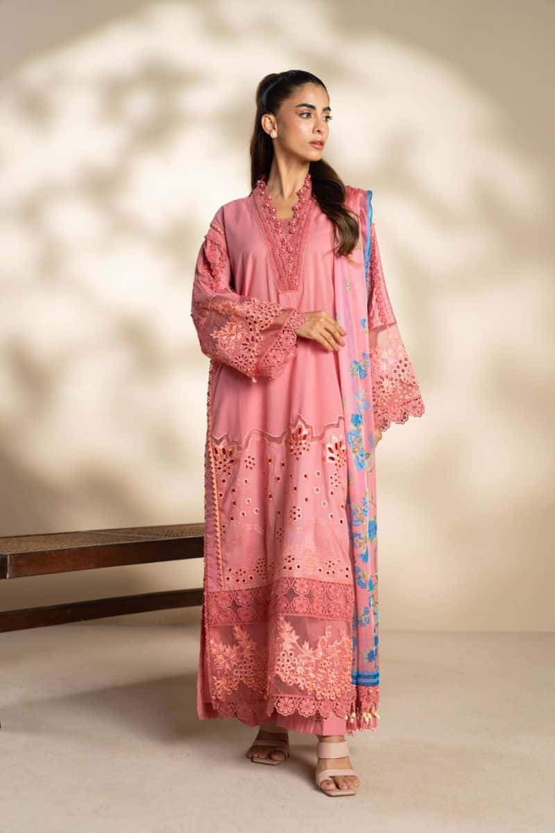 Coral Embroidered Cambric 3 Piece Unstitched Suit