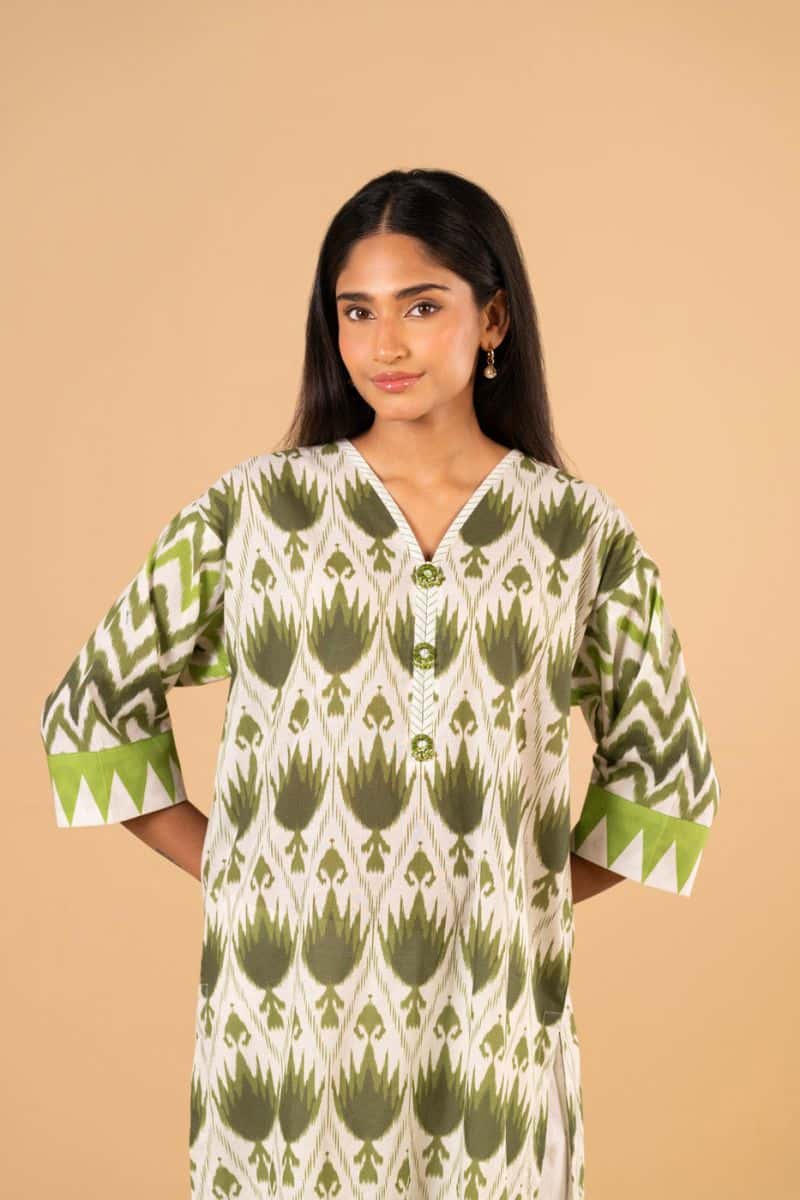 Green Printed Cambric 2 Piece Ready-to-Wear Suit - alternate view