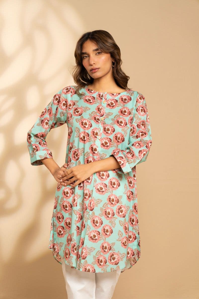 Blue/Pink Printed Cambric Ready-to-Wear Shirt thumbnail