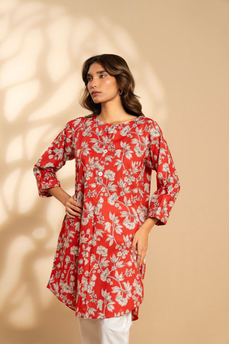 Red Printed Cambric Ready-to-Wear Shirt thumbnail