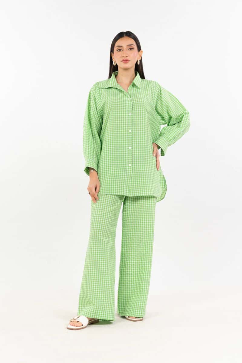 Green Yarn Dyed 2 Piece Ready-to-Wear Suit