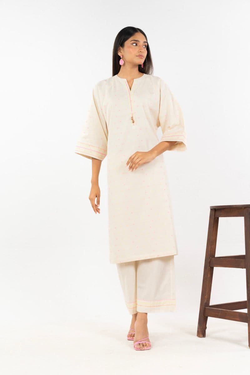 Cream Printed Yarn Dyed 2 Piece Ready-to-Wear Shirt thumbnail