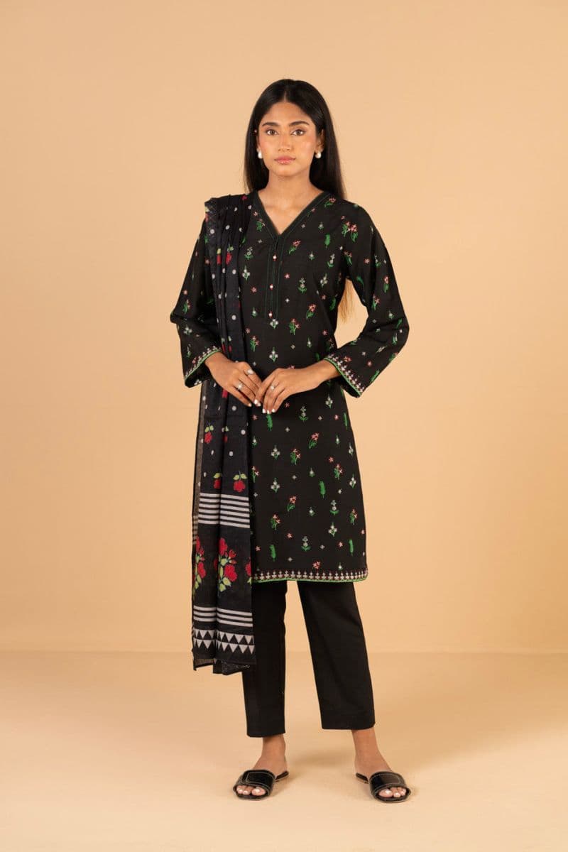 Black Embroidered Cotton Silk 3 Piece Dupatta thumbnail