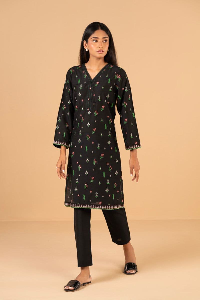 Black Embroidered Cotton Silk 3 Piece Dupatta thumbnail