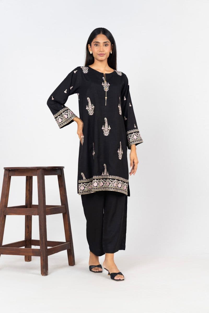 Black Embroidered Silk 2 Piece Ready-to-Wear Shirt thumbnail