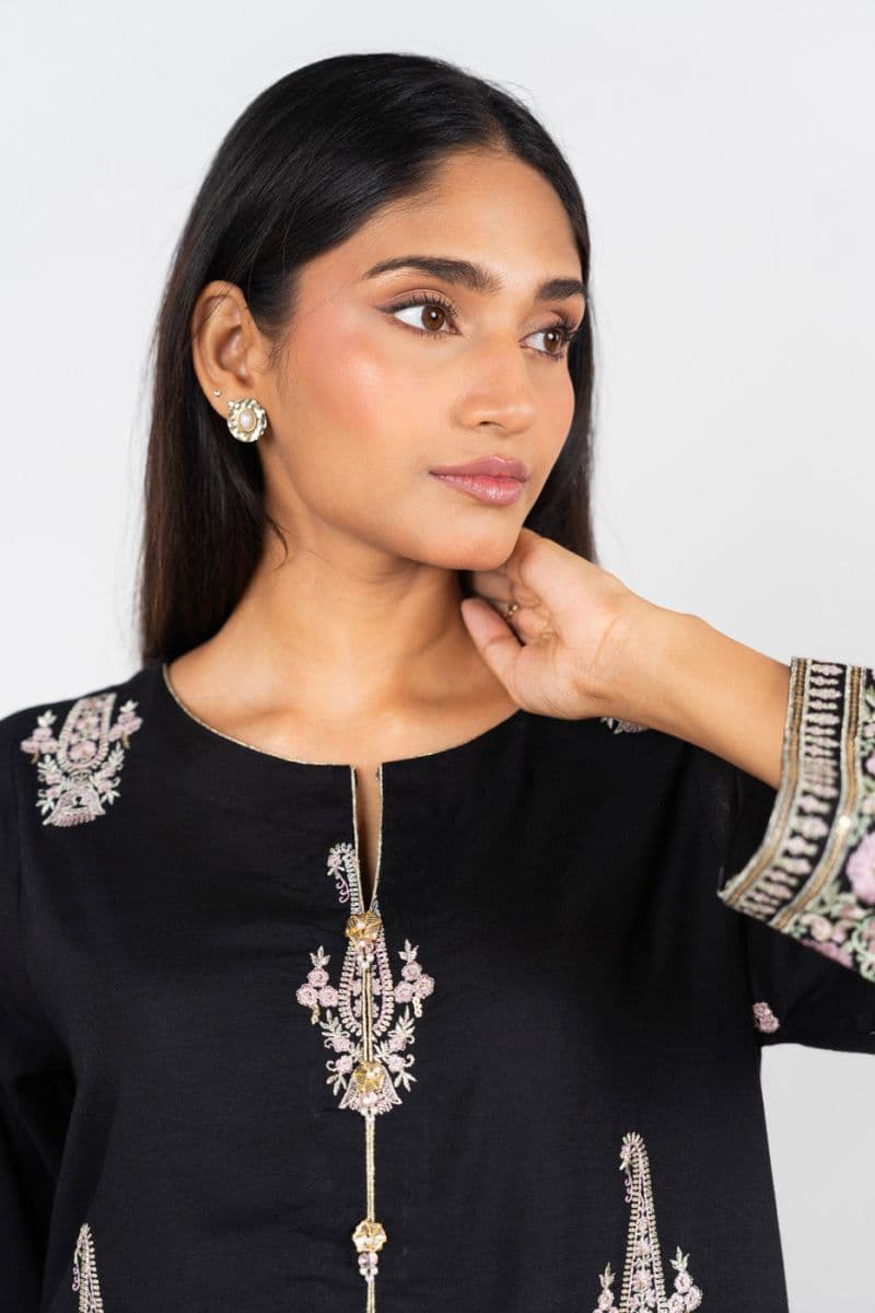 Black Embroidered Silk 2 Piece Ready-to-Wear Shirt thumbnail