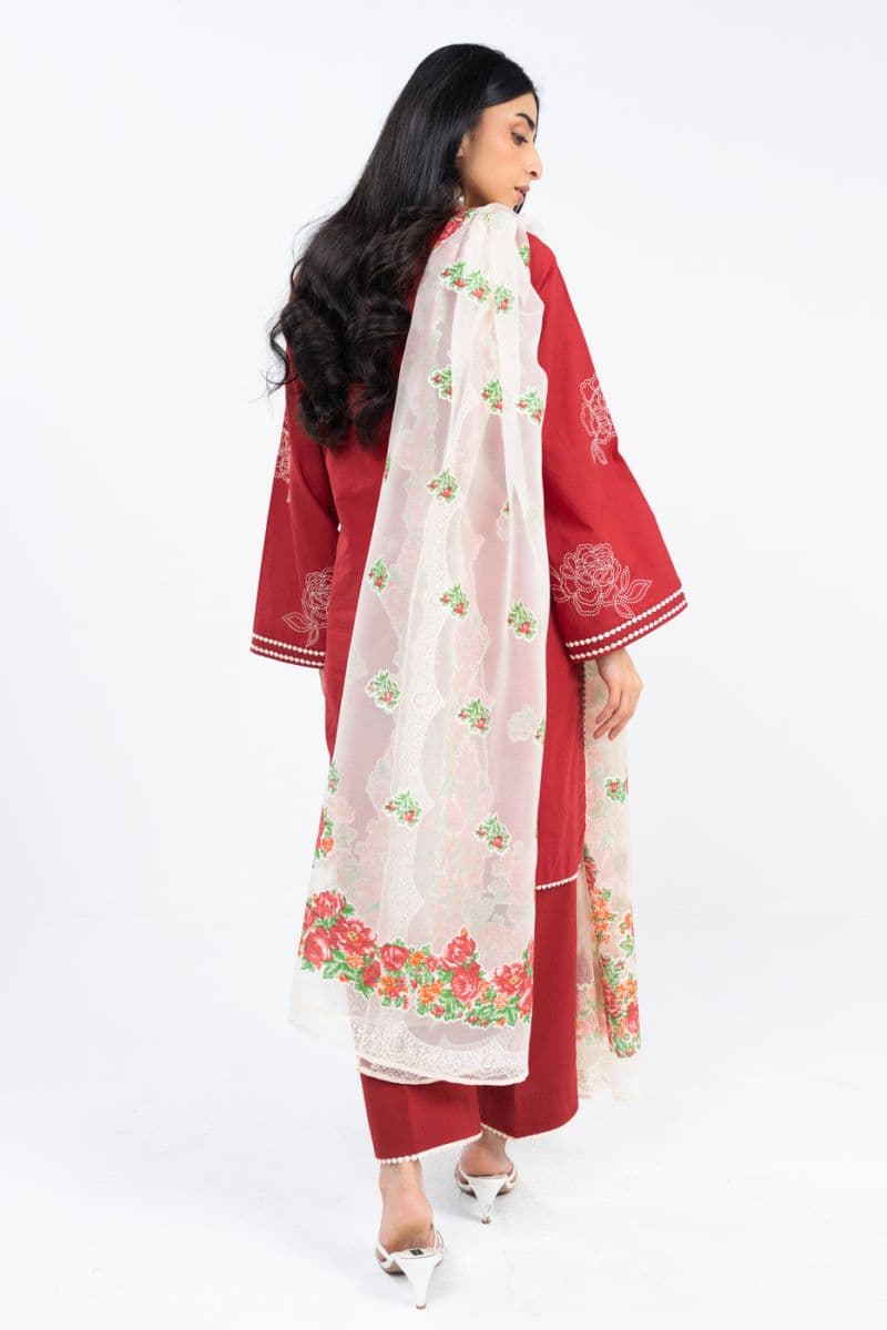 Red Embroidered Lawn 3 Piece Unstitched Suit thumbnail