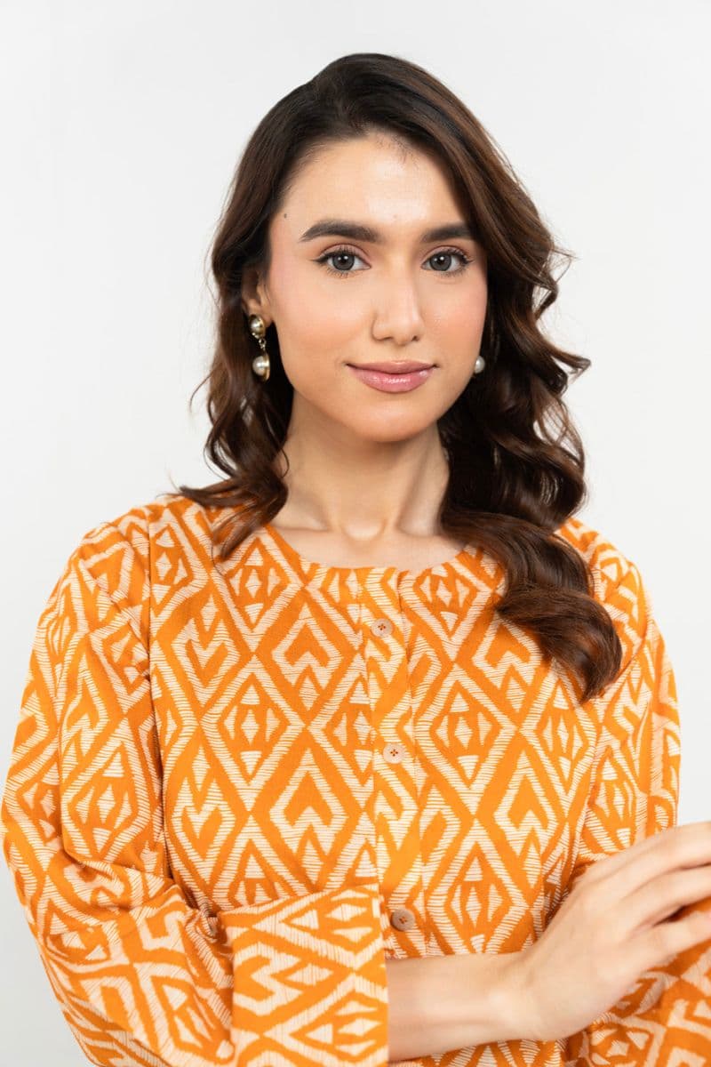 Orange Printed Cambric Ready-to-Wear Shirt thumbnail