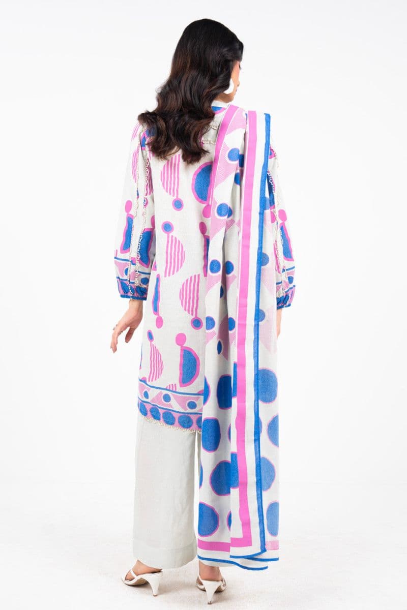 Off White Printed Karandi 3 Piece Unstitched Suit thumbnail