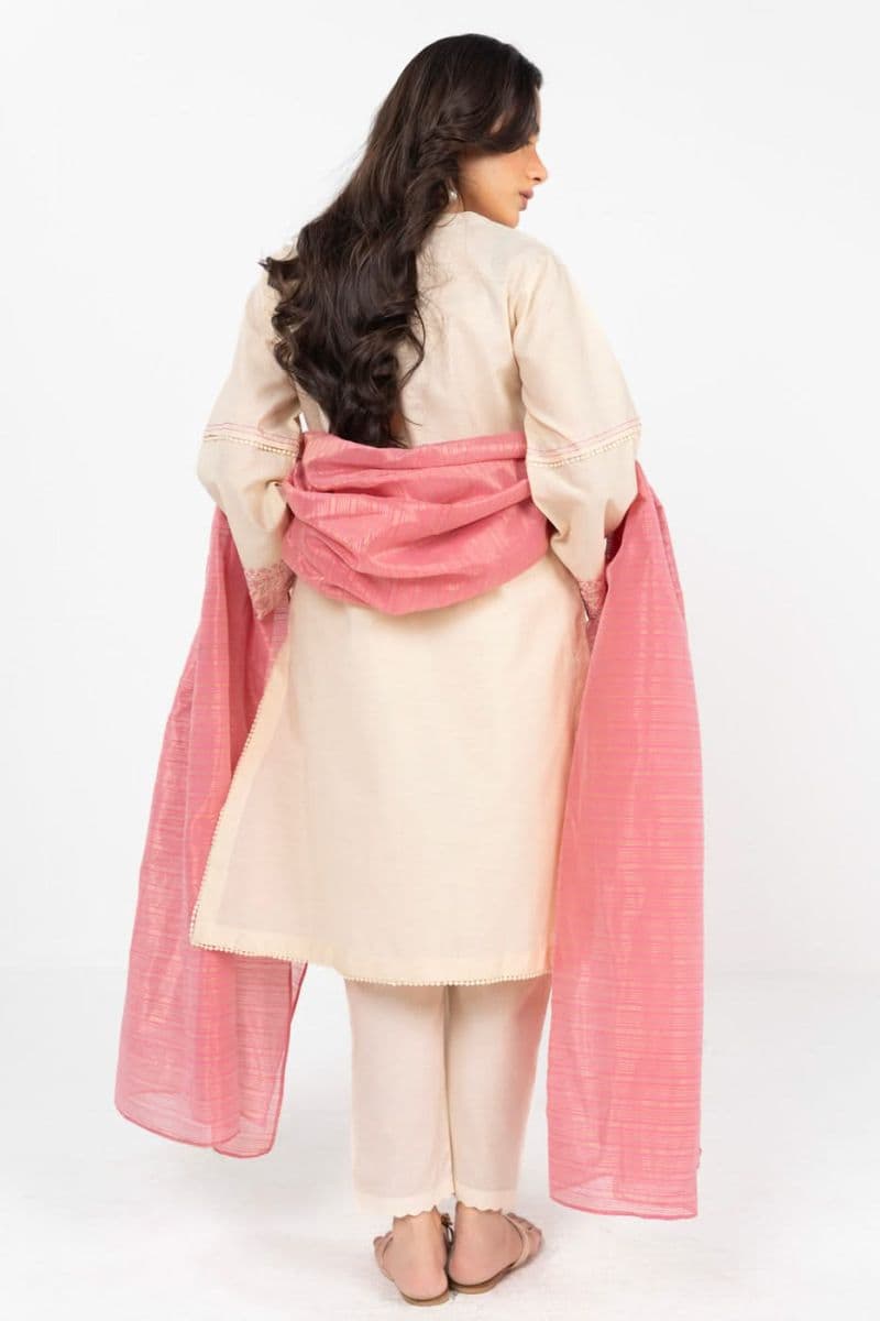 Off White Embroidered Yarn Dyed 2 Piece Dupatta thumbnail