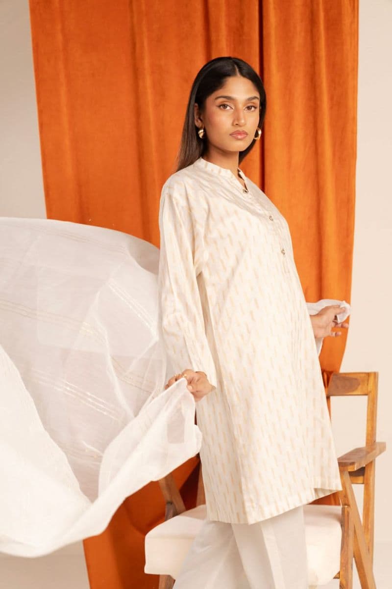 Cream Printed Jacquard 2 Piece Dupatta thumbnail