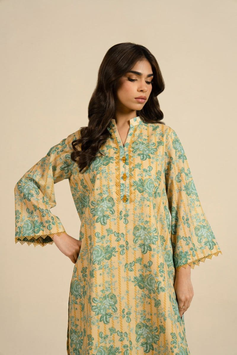Faded Yellow Printed Lawn 1 Piece Unstitched Shirt thumbnail
