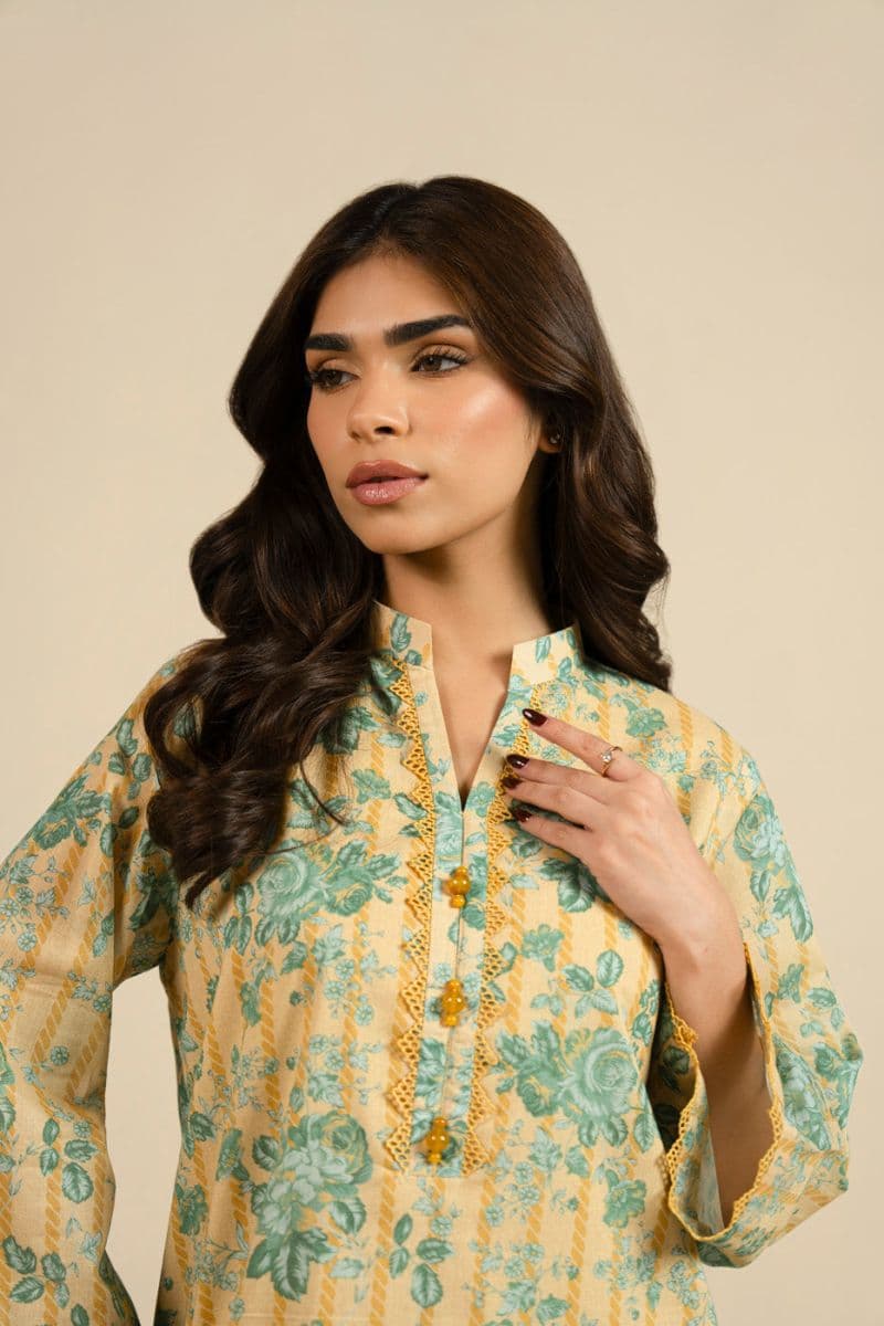 Faded Yellow Printed Lawn 1 Piece Unstitched Shirt thumbnail
