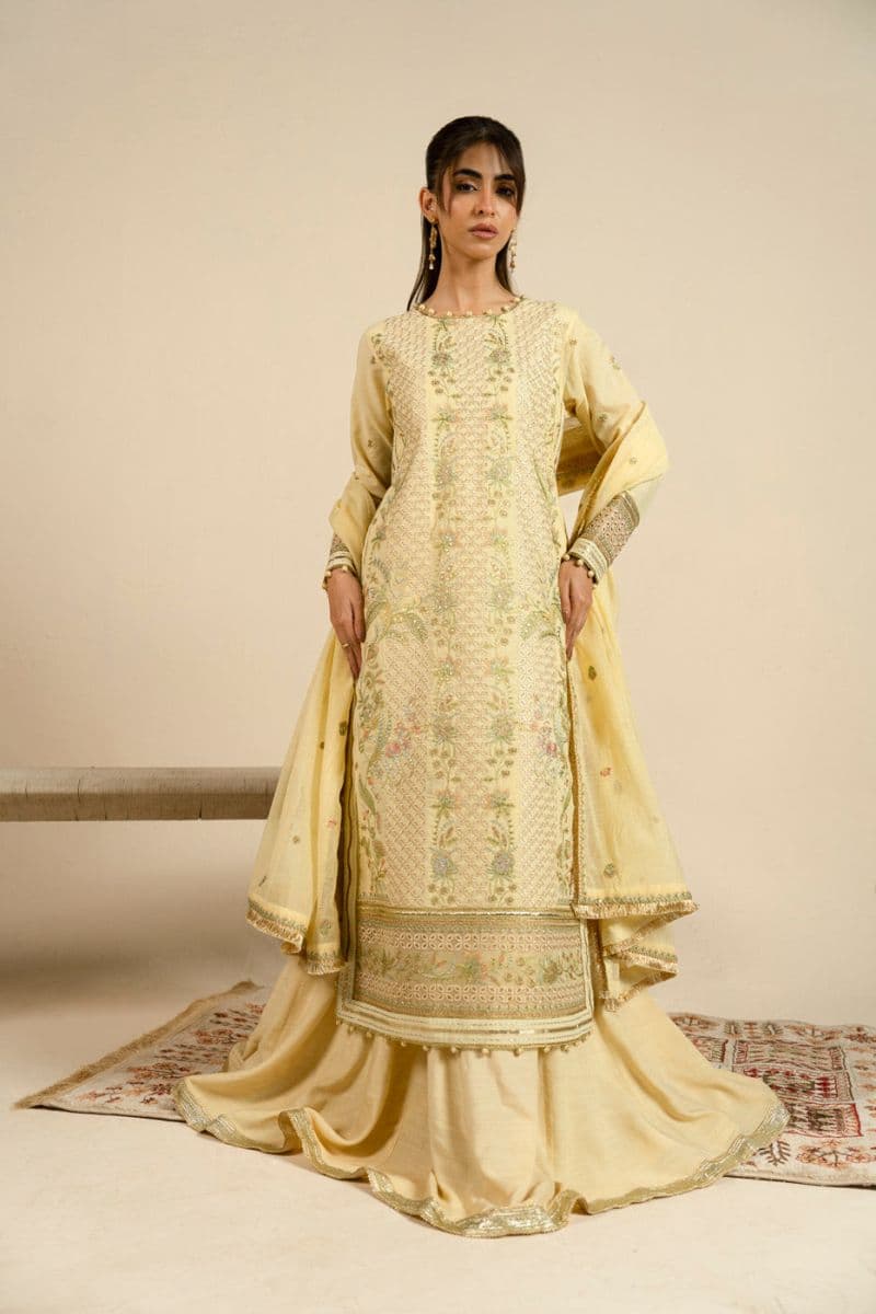 Butter Yellow Embroidered Lawn 3 Piece Unstitched Suit thumbnail