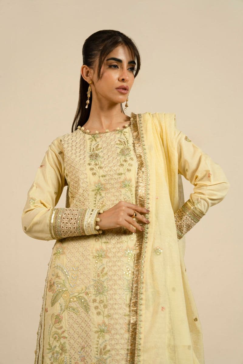 Butter Yellow Embroidered Lawn 3 Piece Unstitched Suit thumbnail