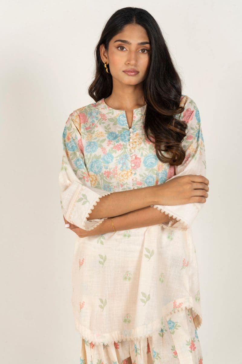 Cream Printed Two Way Slub 2 Piece Ready-to-Wear Shalwar thumbnail