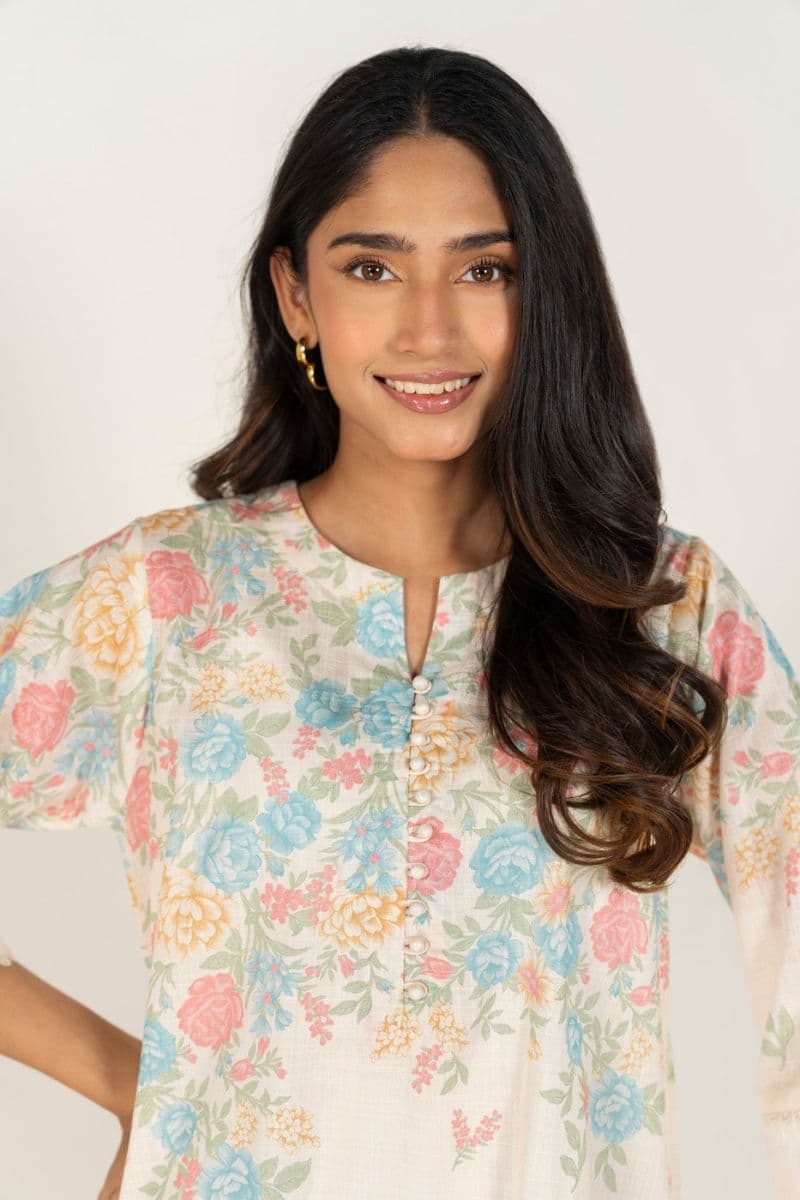 Cream Printed Two Way Slub 2 Piece Ready-to-Wear Shalwar thumbnail