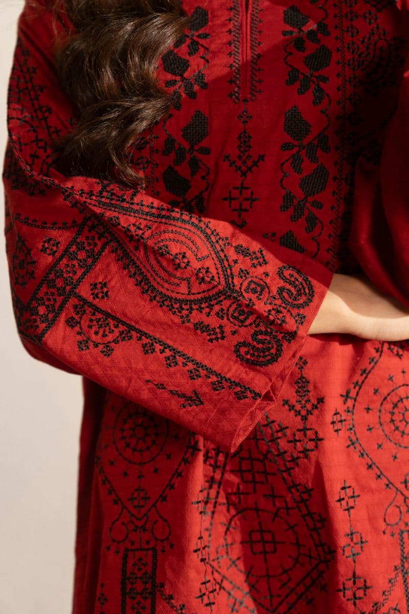 Maroon Embroidered Dobby 2 Piece Ready-to-Wear Shirt thumbnail