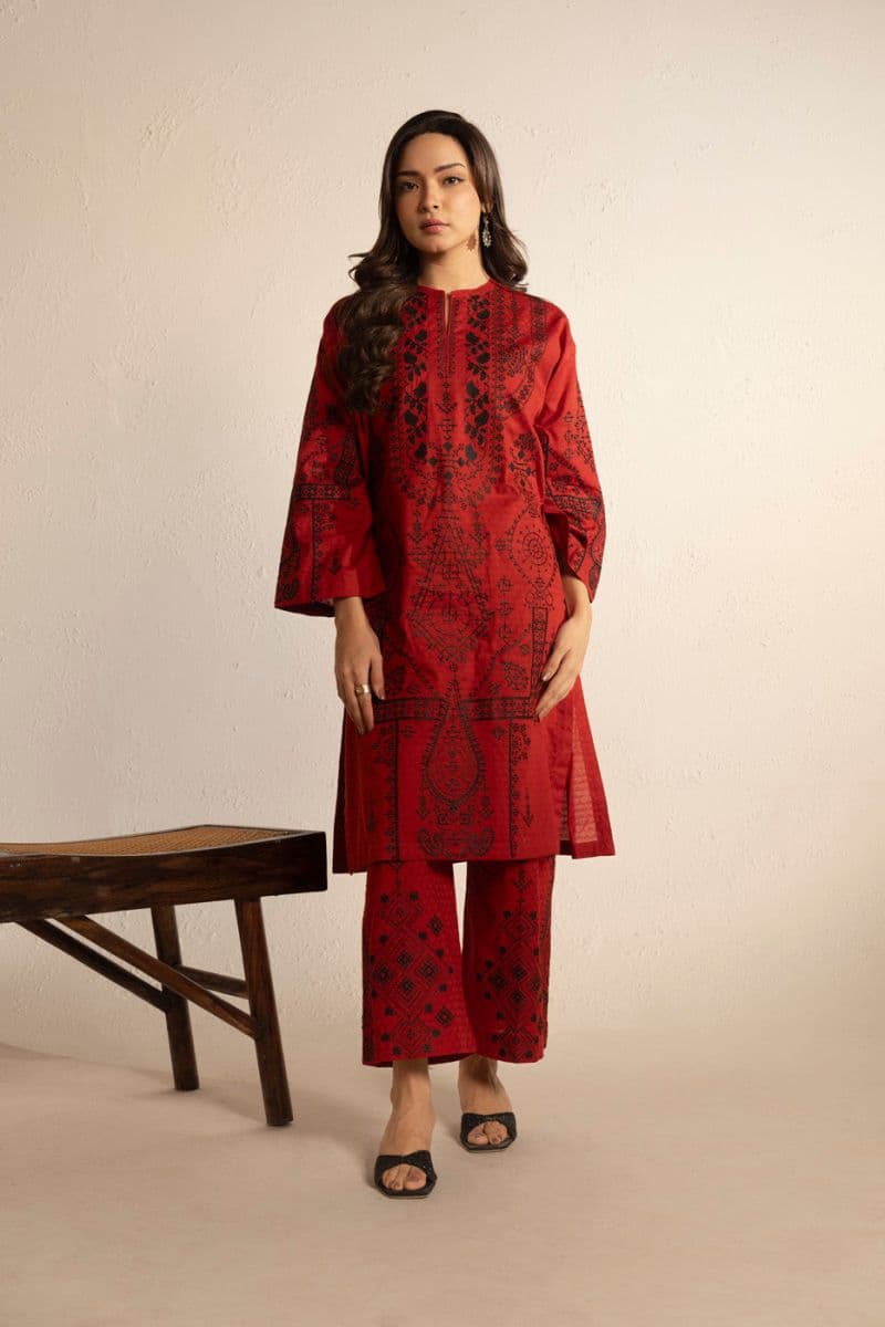 Maroon Embroidered Dobby 2 Piece Ready-to-Wear Shirt thumbnail