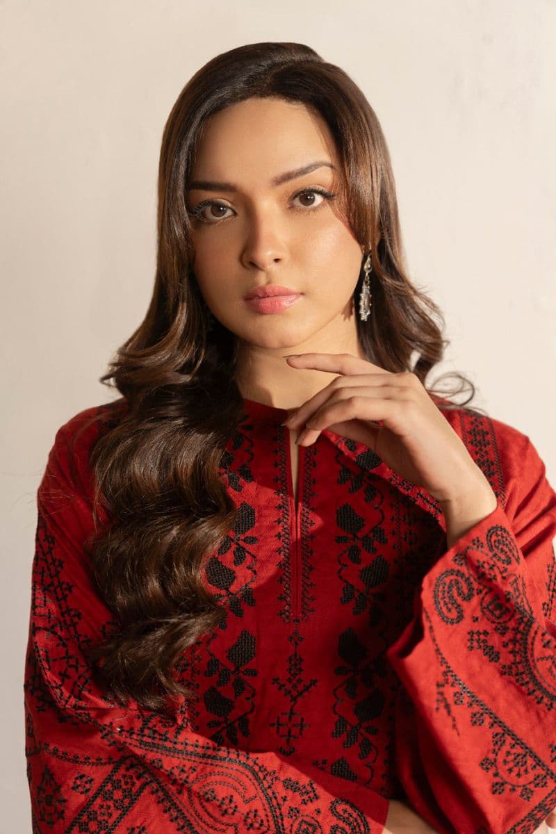 Maroon Embroidered Dobby 2 Piece Ready-to-Wear Shirt thumbnail