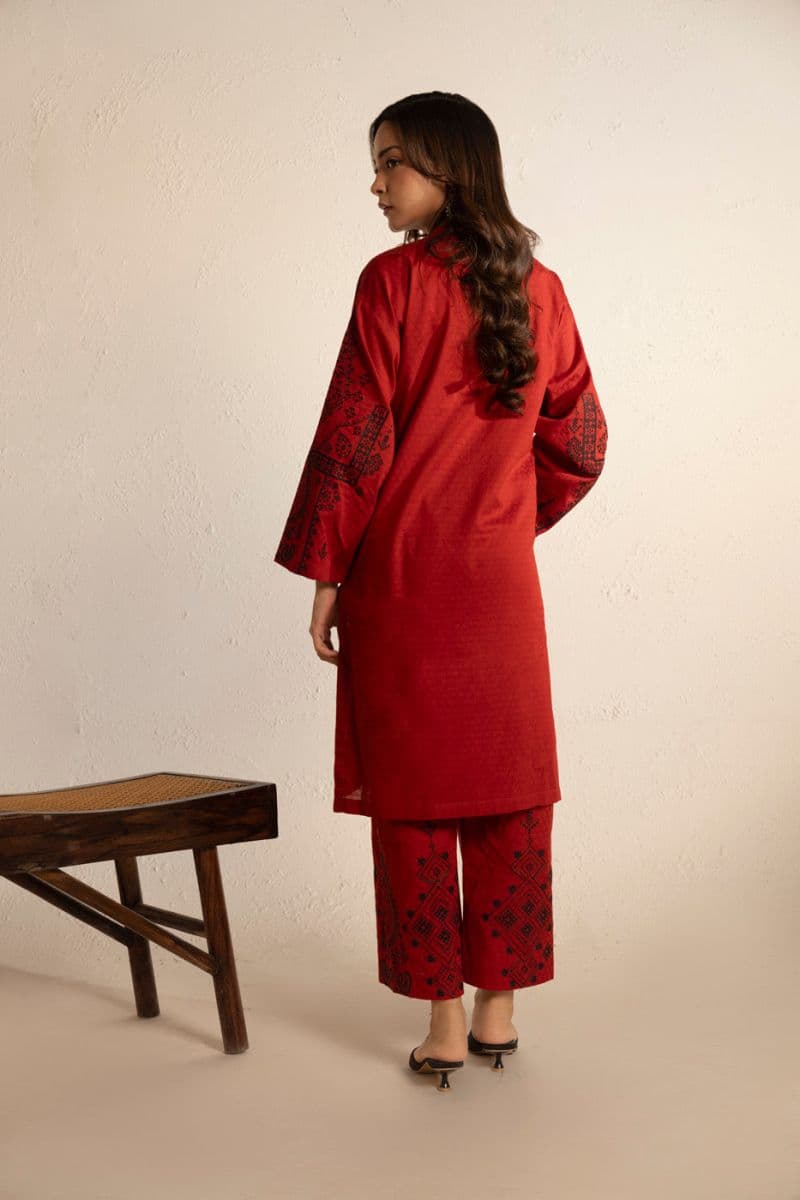 Maroon Embroidered Dobby 2 Piece Ready-to-Wear Shirt thumbnail
