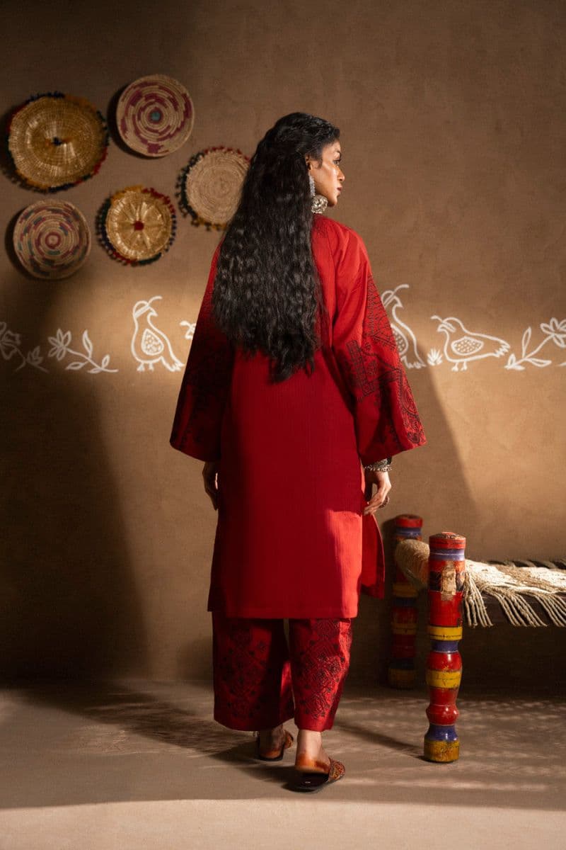 Maroon Embroidered Dobby 2 Piece Ready-to-Wear Shirt thumbnail