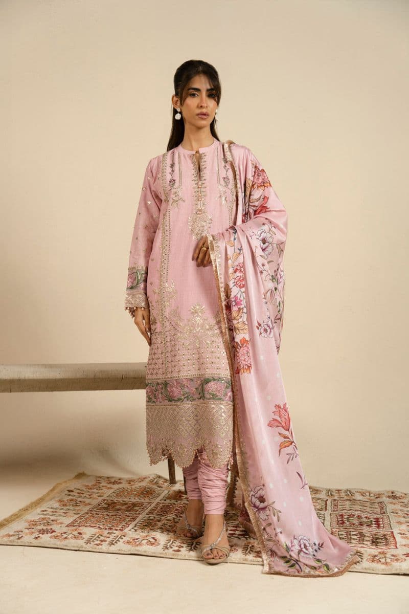 Pink Embroidered Dobby 3 Piece Unstitched Suit thumbnail