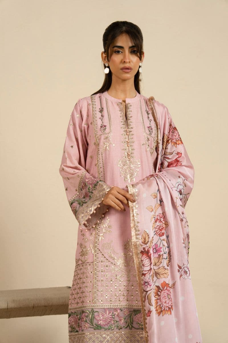 Pink Embroidered Dobby 3 Piece Unstitched Suit thumbnail
