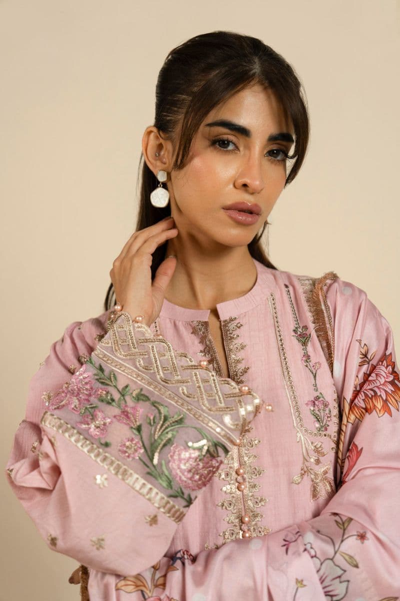 Pink Embroidered Dobby 3 Piece Unstitched Suit thumbnail