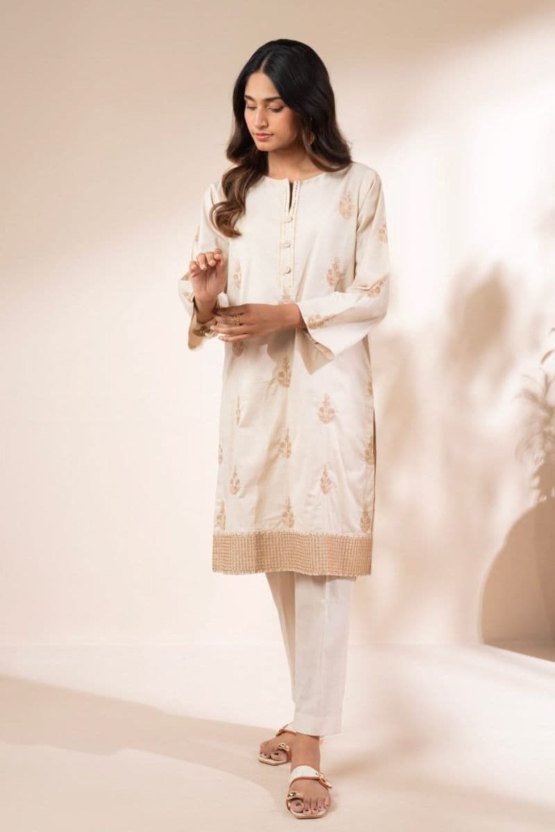 Beige Embroidered Cambric Ready-to-Wear Suit thumbnail
