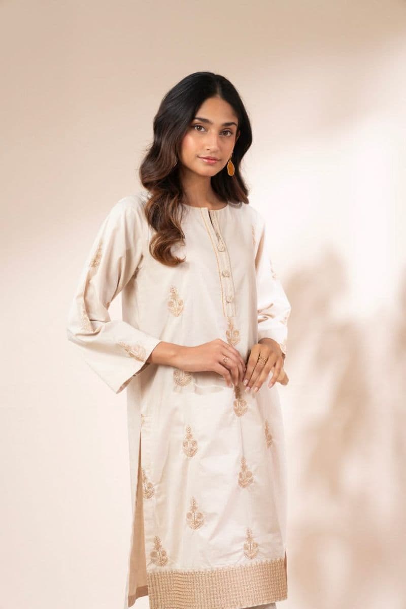 Beige Embroidered Cambric Ready-to-Wear Suit thumbnail