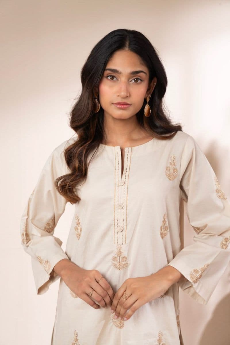 Beige Embroidered Cambric Ready-to-Wear Suit thumbnail
