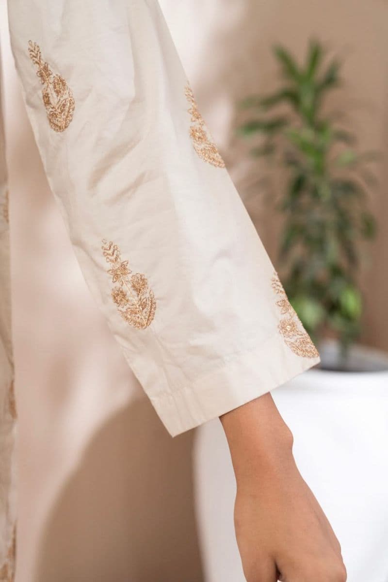 Beige Embroidered Cambric Ready-to-Wear Suit thumbnail