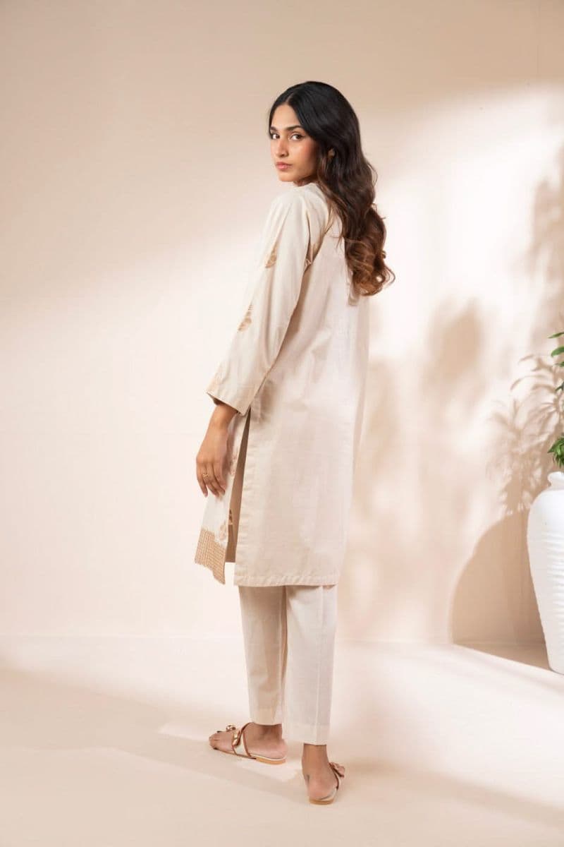 Beige Embroidered Cambric Ready-to-Wear Suit thumbnail