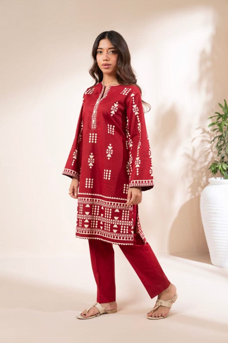 Red Printed Cotton Silk 2 Piece Dupatta thumbnail