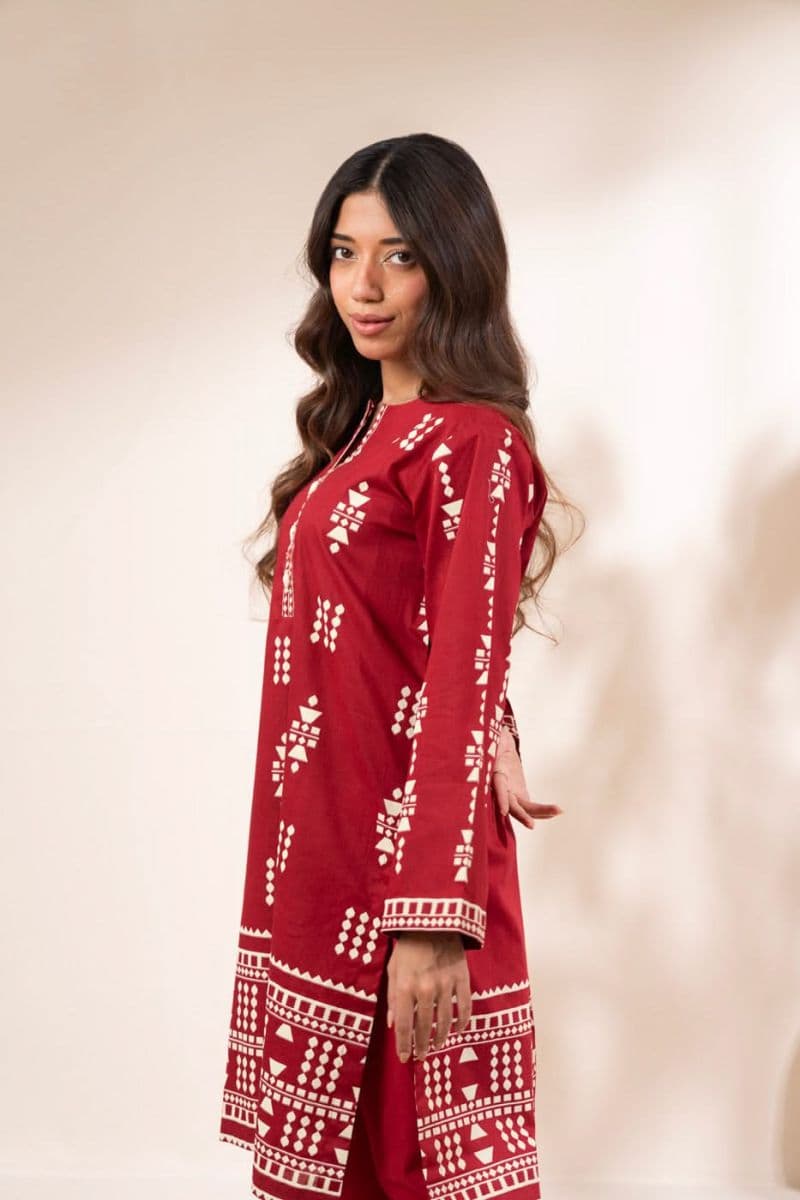 Red Printed Cotton Silk 2 Piece Dupatta thumbnail