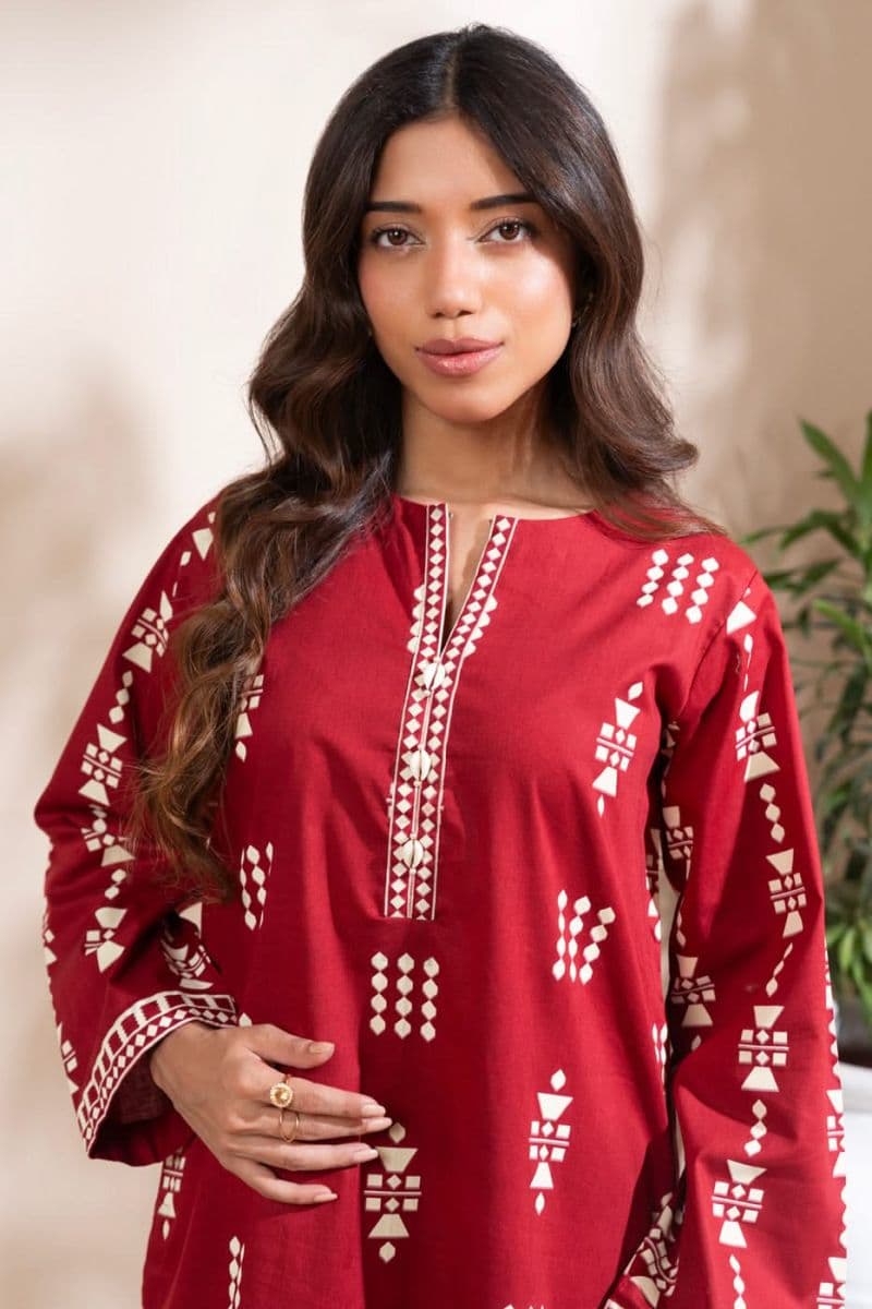 Red Printed Cotton Silk 2 Piece Dupatta thumbnail