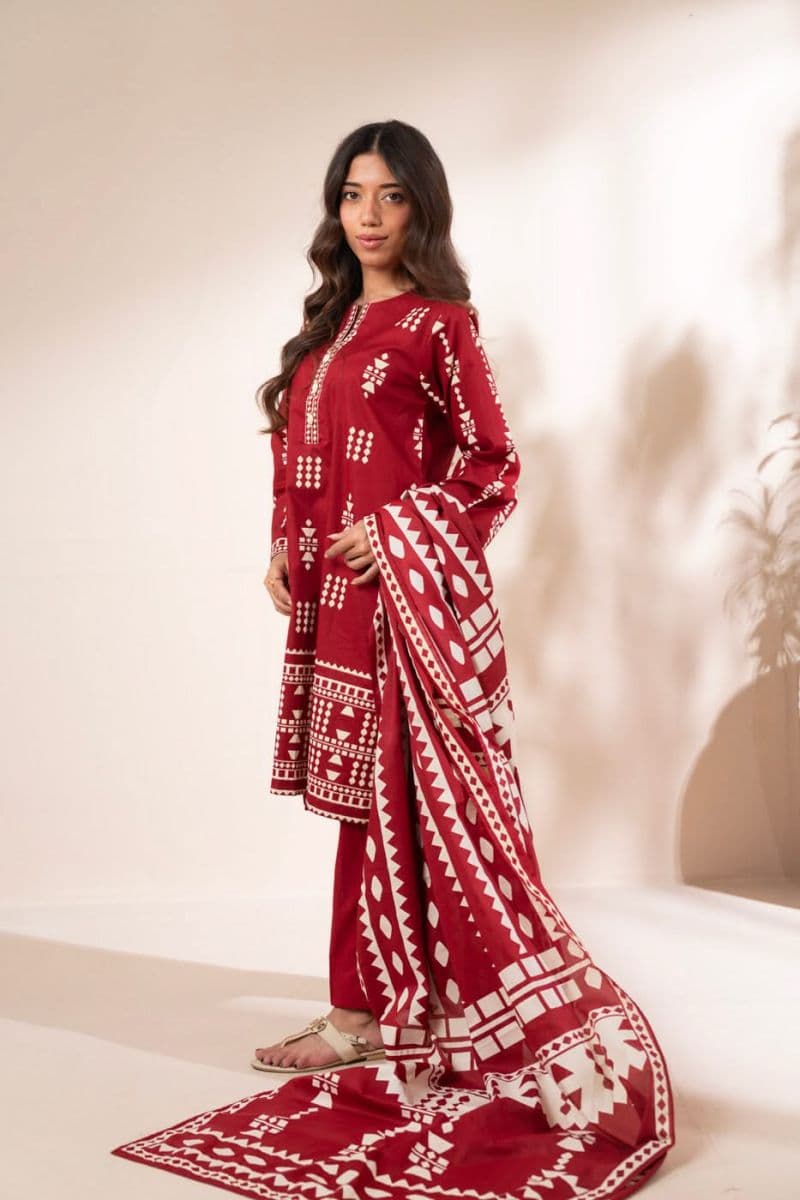 Red Printed Cotton Silk 2 Piece Dupatta thumbnail