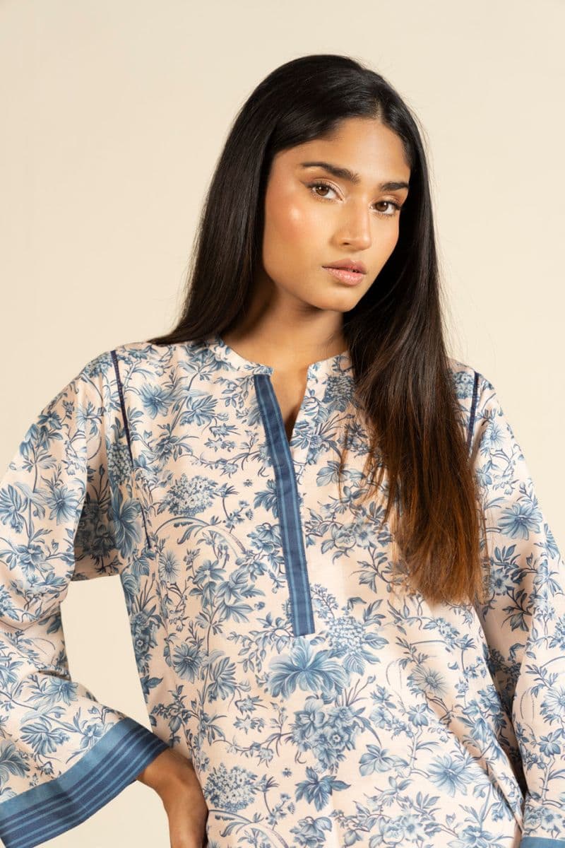 Blue Printed Linen Ready-to-Wear Shirt thumbnail