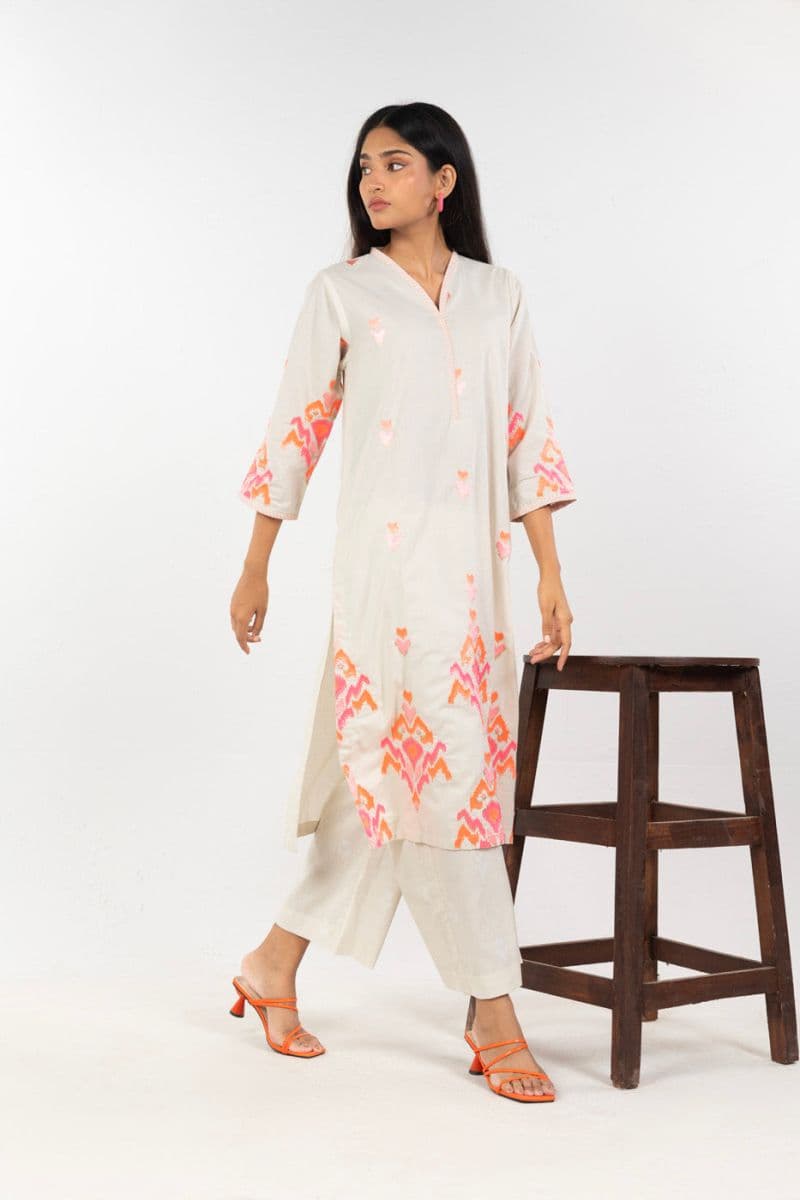 Cream Embroidered 2 Piece Ready-to-Wear Shirt thumbnail
