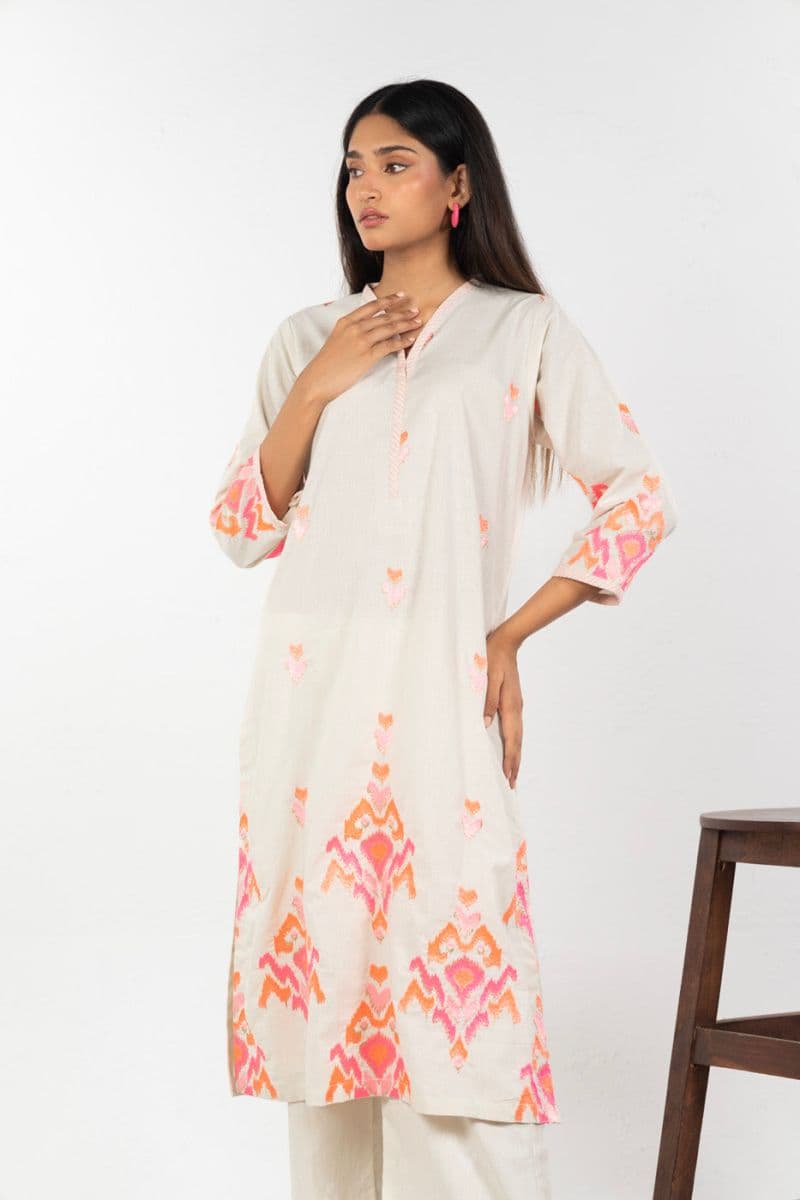Cream Embroidered 2 Piece Ready-to-Wear Shirt thumbnail