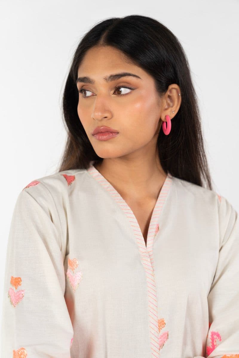 Cream Embroidered 2 Piece Ready-to-Wear Shirt thumbnail