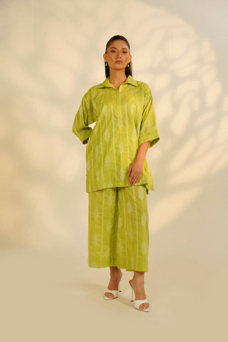 Green Embroidered Cambric Ready-to-Wear Shirt thumbnail