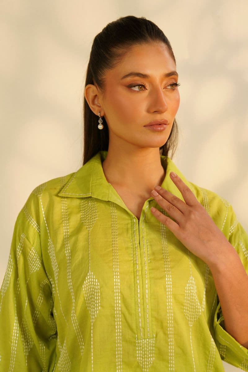Green Embroidered Cambric Ready-to-Wear Shirt thumbnail