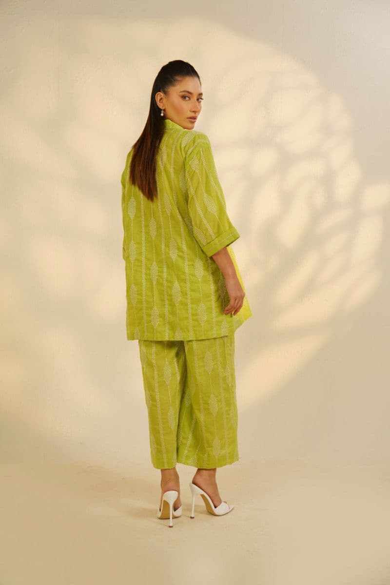 Green Embroidered Cambric Ready-to-Wear Shirt thumbnail