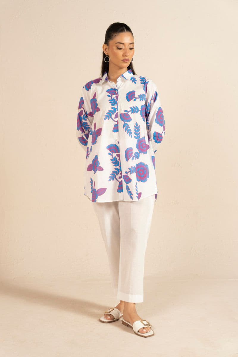 Blue/White Printed Cambric Ready-to-Wear Shirt thumbnail