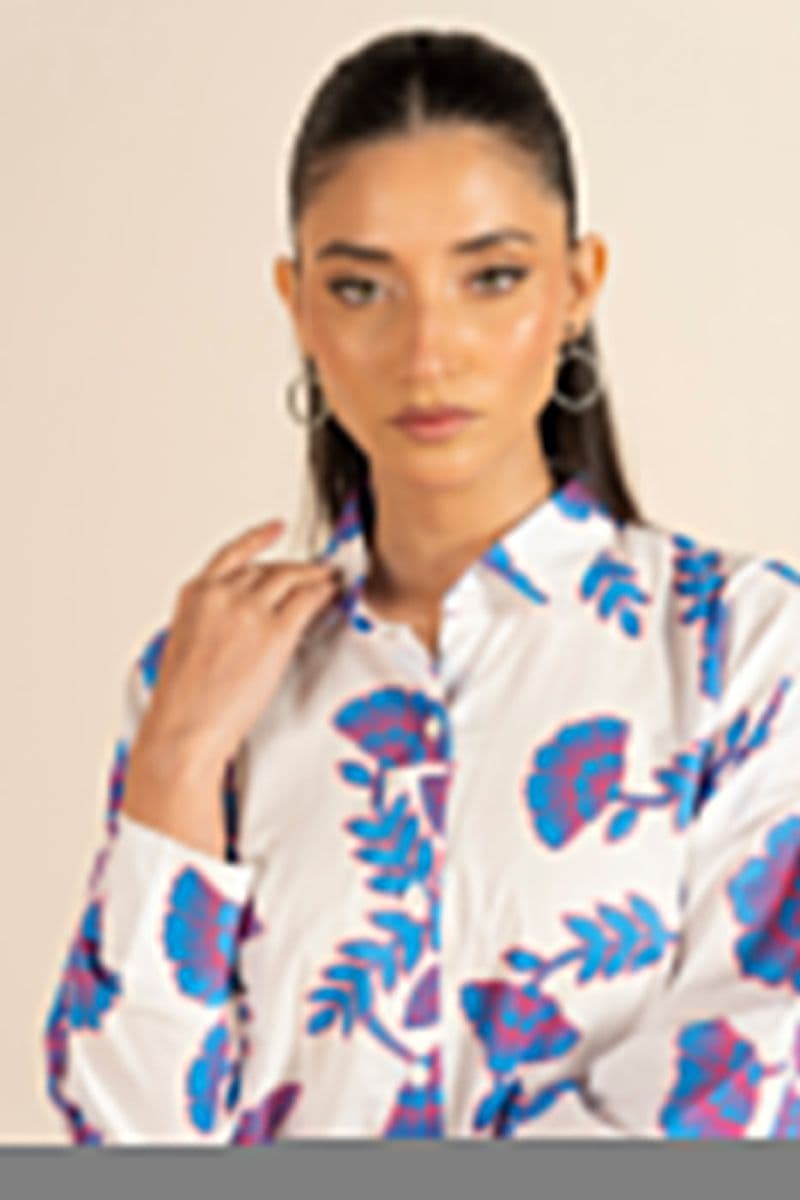 Blue/White Printed Cambric Ready-to-Wear Shirt thumbnail