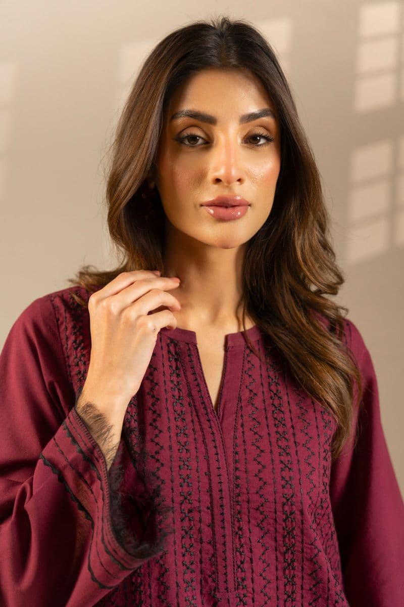 Purple Embroidered Cambric 2 Piece Ready-to-Wear Shirt thumbnail