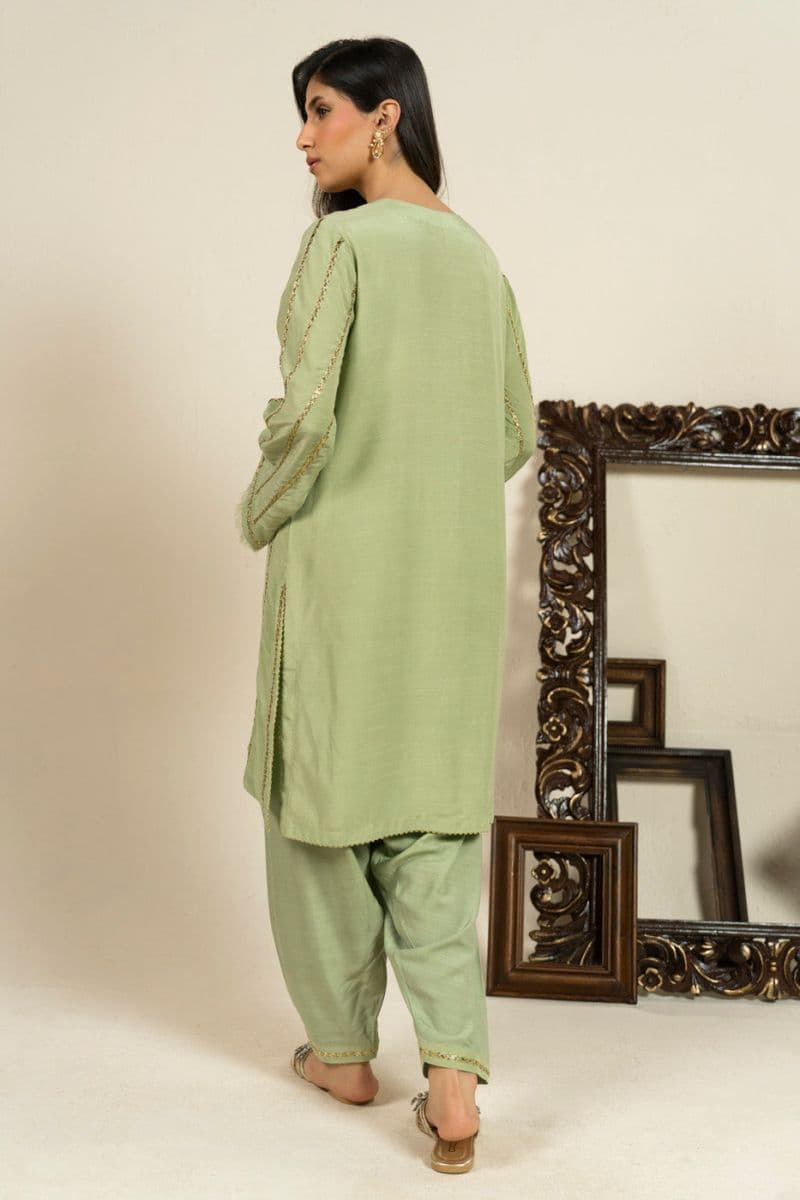 Green Embroidered Shinny Viscose 2 Piece Ready-to-Wear Suit thumbnail